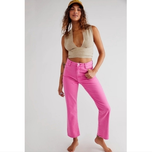 Free People Denim - Rollas High Rise Straight Jeans - Layla Magenta